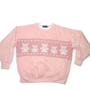 Vintage sporting club glitter knit teddy bear top woth hearts size large.
